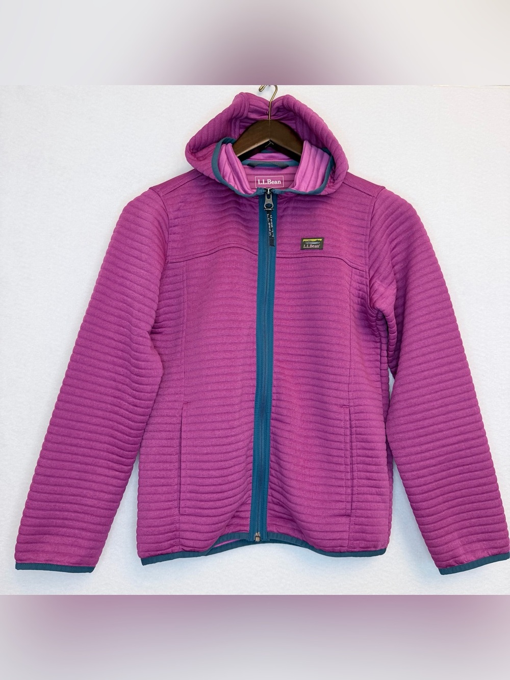 L.L.Bean Girls' Magenta Quilted Zip Hoodie